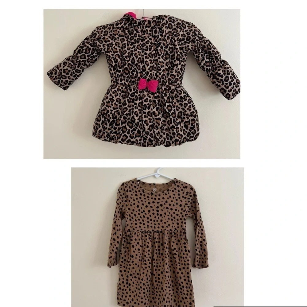Place 1989 Leopard Print Puffer Jacket Pink Bow 2T Winter Warm Cozy sz 3T‎